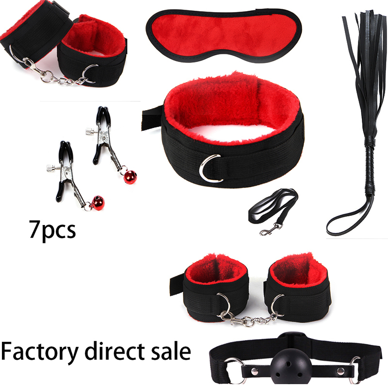 7 Pcs/Set Nylon Tying Erotic Toys For Adults Sex for Hands + Nipple Clamps + Whip + Mouth gag+ Sex mask +Bdsm Bondage Set C18122501 - view 3