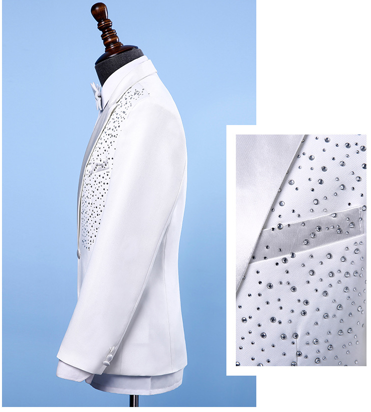New Design Rhinestone Wedding Tuxedos Mens Slim Fit One Button Pants Suits Groom Wear 2 piece Formal Blazer In Stock