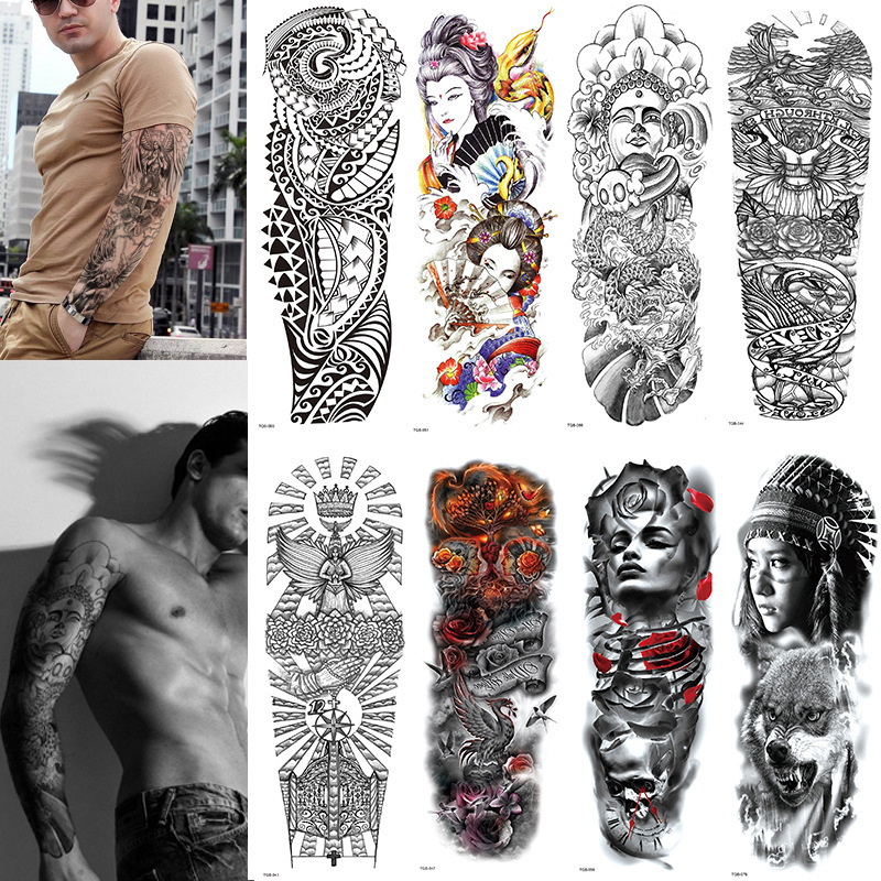 Large Arm Sleeve Tattoo Waterproof Temporary Tattoo Sticker Forest Tiger Lion Full Flower Tatoo Body Art Tattoo Girl