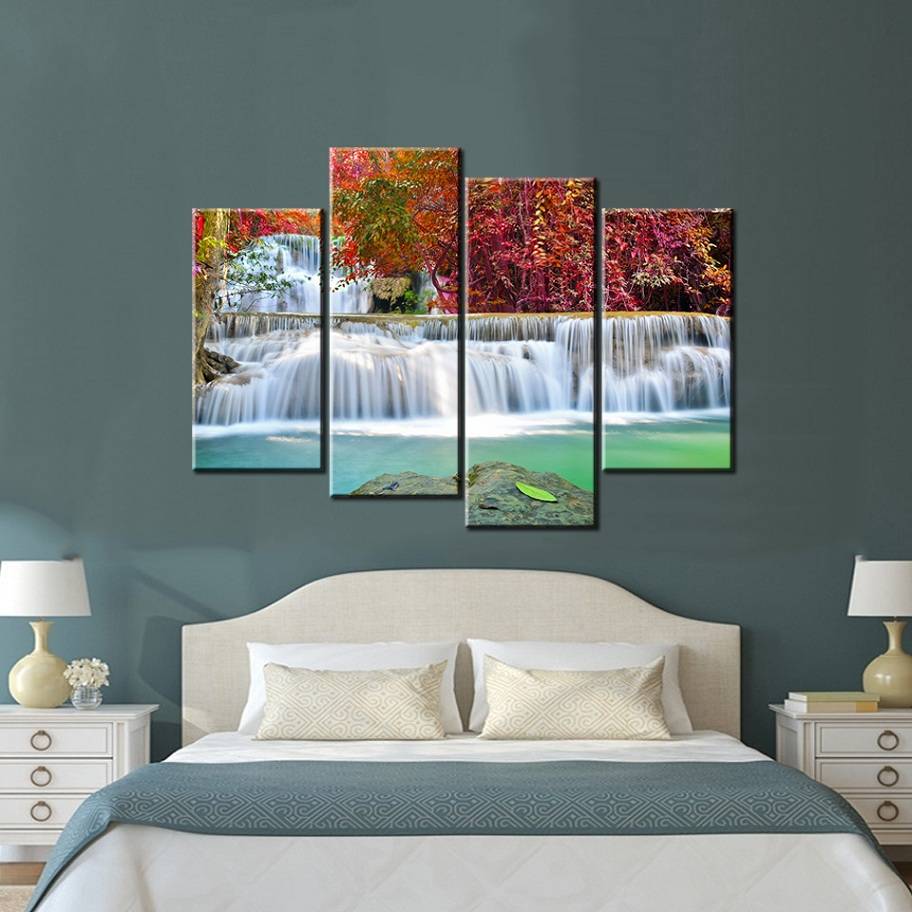Wall Art Picture Unframed Canvas Painting Red Trees and Two Falls Home Decor