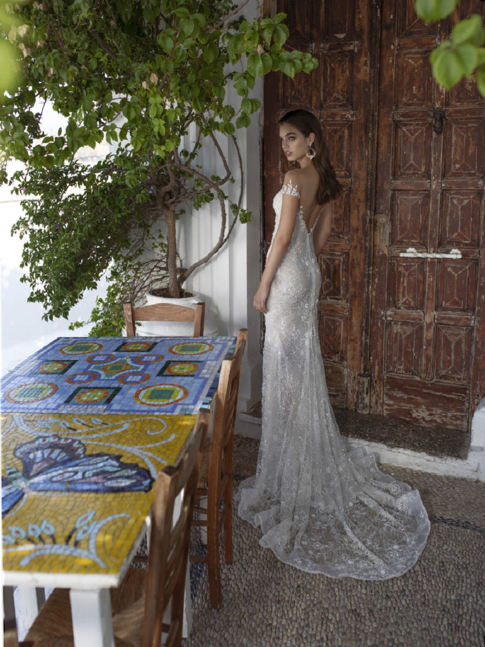 Lian Rokman Mermaid Front Split Wedding Dresses 2020 Appliqued Lace Jewel Neck Beads Bridal Gowns Sweep Train Backless Robe De Mariée