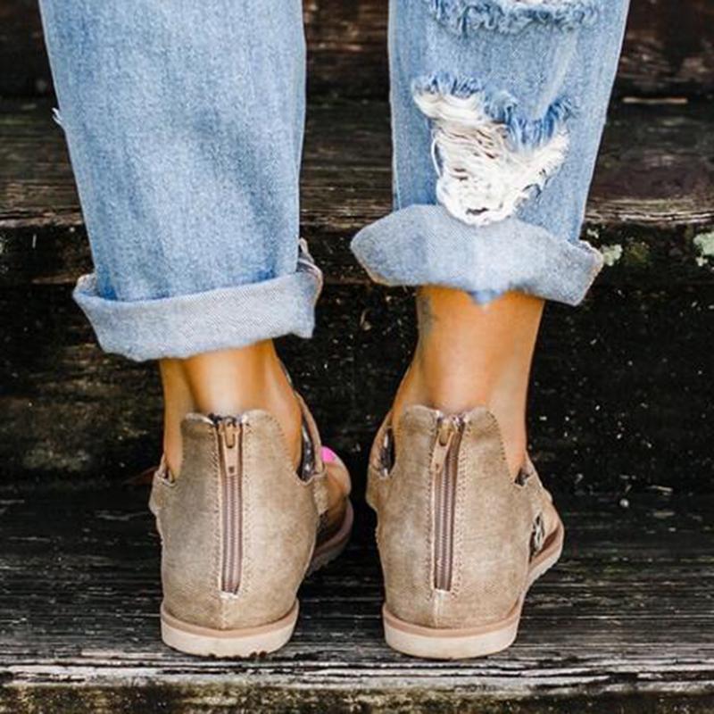 Summer Women Flats Sandals Fashion Strap Leopard PU Leather Bohemia Shoes Casual Open Toe Roman Gladiator Flip Flops Sandals MX200407