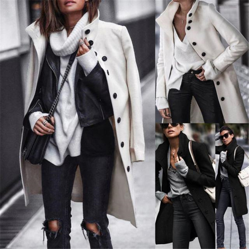 Autumn New Women Designer Coats Casual Fashion Solid Color Long Sleeved Single Breasted Long Faux Wool Blends Womens Outerwear, White
Autumn New Women Designer Coats Casual Fashion Solid Color Long Sleeved Single Breasted Long Faux Wool Blends Womens Outerwear, White