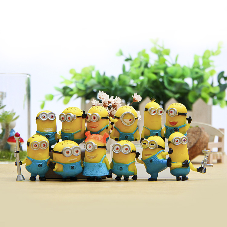 12pcs/set Cute Lovely Minion Miniature Figurines Toys small yellow Man Figures Desktop furnishing models 3cm dolls Kids Gifts Y200106