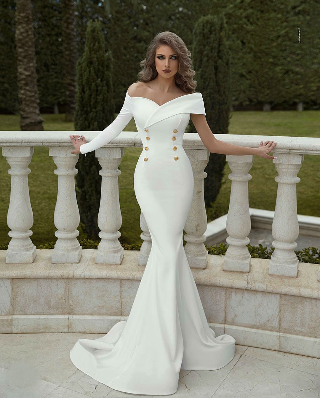 2019 Arabic Mermaid Prom Dresses Off Shoulder Satin Long Sleeve Designer Evening Gowns Custom Made Cocktail Party Dresses
