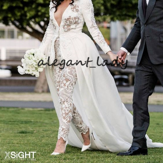 2020 Lace Applique Brides Outfit Wedding Jumpsuit with Train Luxury Designer Long Sleeve Peplum Garden Outdoor Bride Wedding Gown, Pink
2020 Lace Applique Brides Outfit Wedding Jumpsuit with Train Luxury Designer Long Sleeve Peplum Garden Outdoor Bride Wedding Gown, Pink