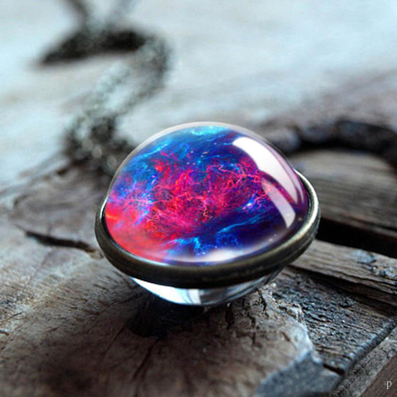Nebula Galaxy Double Sided Pendant Necklaces For women Mens Glass Art Picture Handmade Statement Universe Planet Jewelry in Bulk