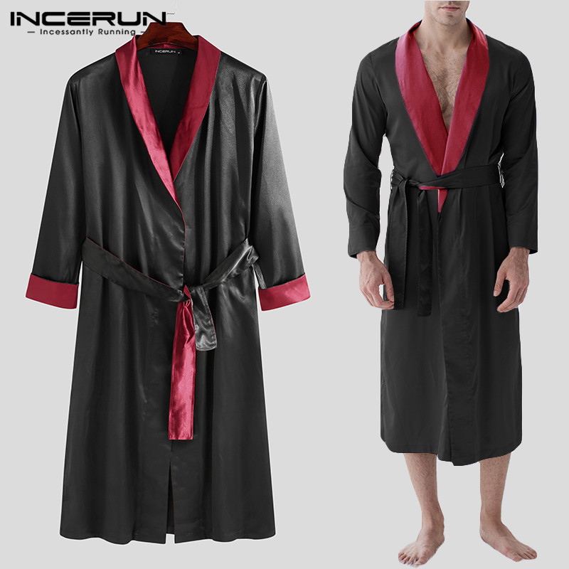 Fashion Men Robes V Neck Long Sleeve Comfortable Patchwork Kimono Sleepwear Soft Bathrobes Mens Nightgown Homewear INCERUN -5XL, Black
Fashion Men Robes V Neck Long Sleeve Comfortable Patchwork Kimono Sleepwear Soft Bathrobes Mens Nightgown Homewear INCERUN -5XL, Black