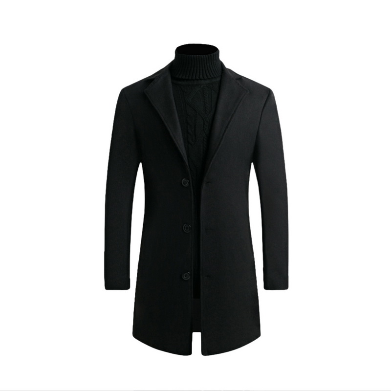 Winter Wool Men Long Slim Fit Warm Casual Trench Male Solid Single Breasted Blends Coat Jacket 5XL