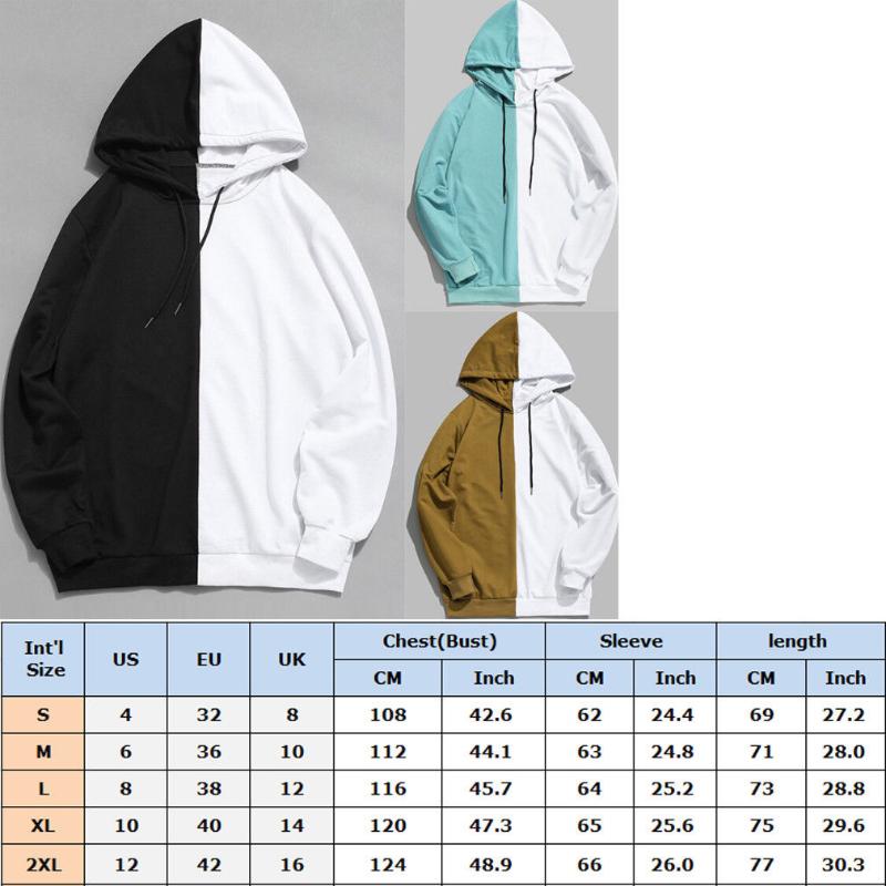Long Sleeve Men's Hoodies Hood Half Black Half White Cool Plain Hoddies Men Patchwork Cotton Sweatshirt Male Hoody Fashion Women1