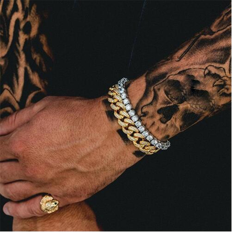 Vecalon Tennis Bracelet 8mm Diamond White Yellow gold filled wedding Bracelets for women men Hiphop Party Jewelry Gift