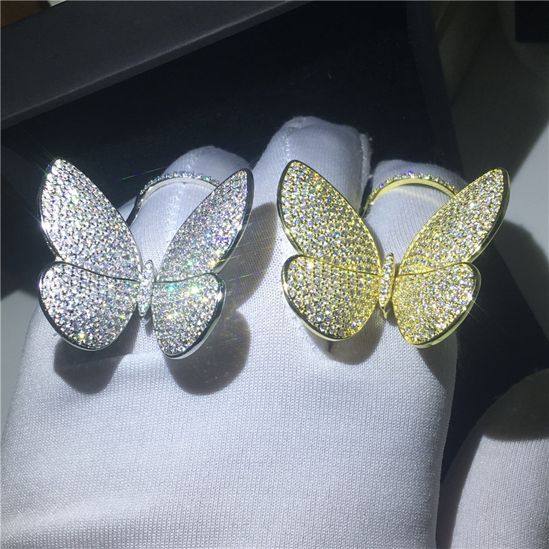 Fashion Flying butterfly Ring Mirco Pave 299pcs Diamond 925 Sterling silver Party wedding band ring for women men Jewelry