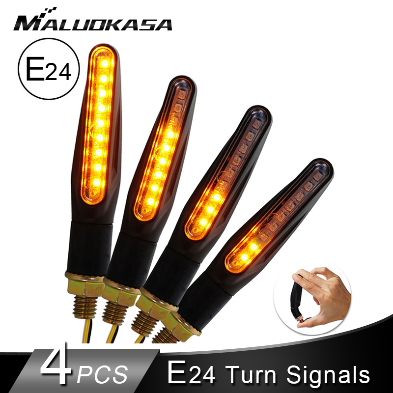 4PCS Motorcycle Turn Signals Light E24 Motorcycles Flowing Water Blinker Flashing Indicator Bendable Tail Stop Signal