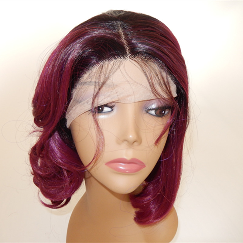 High quality Short Bob Wavy Ombre Rose Pink Hair Color Lace Front Wigs Synthetic High Temeperature Heat Resistant Fiber Wigs For Women