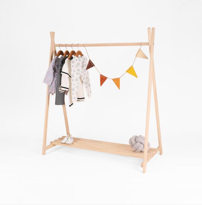 Log hanger Children Furniture Ins Nordic style simple solid wood landing children's clothing store shelf