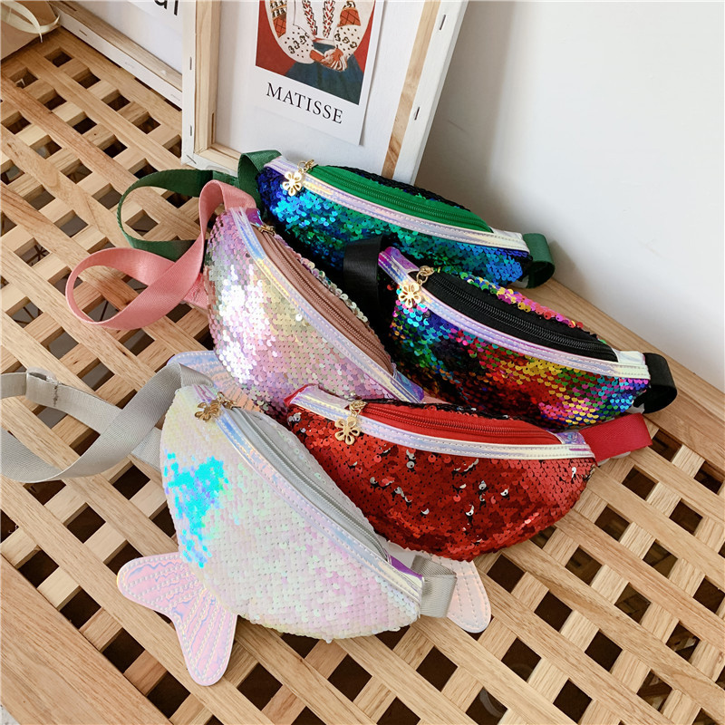 Girls Cartoon Fanny Packs Sequin Waist Pack Breathable Fish Tail Fanny Packs Kids Waist Bag Crossbody Bag 06