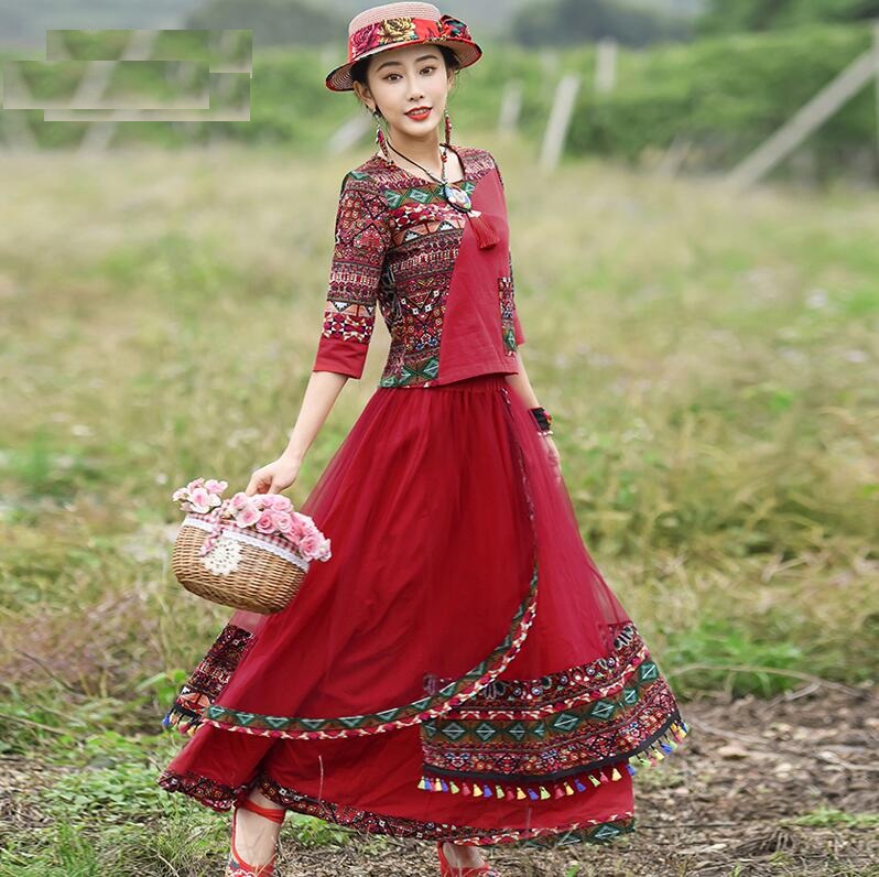 Holiday national style two piece women's wear new cotton and hemp top mesh tassel skirt red suit in spring and Autumn jacket+skirt
Holiday national style two piece women's wear new cotton and hemp top mesh tassel skirt red suit in spring and Autumn jacket+skirt