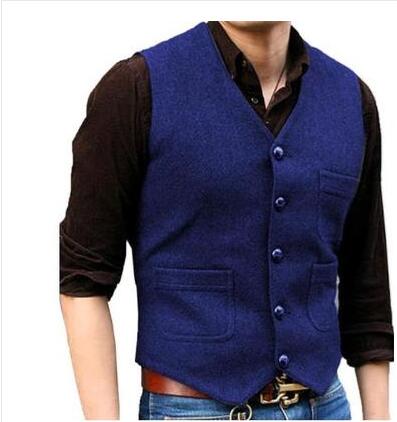 2020 Modest Dark Gray Groom Vests Wool Herringbone Tweed Vests Groomsmen Attire Mens Suit Vest Prom Wedding Party Blazers Waistcoat