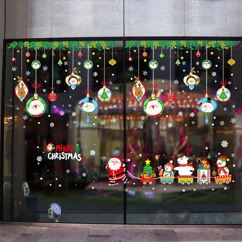 Xmas Tree Santa Snowman Stickers Decorations Merry Christmas Ornament Home Window Wall Stickers Market Glass Kid Bedroom Decals