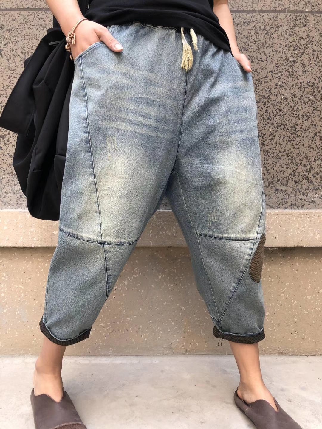 Dark Blue Embroidery Do Old Worn High Waist Jeans Are Female Bk4586