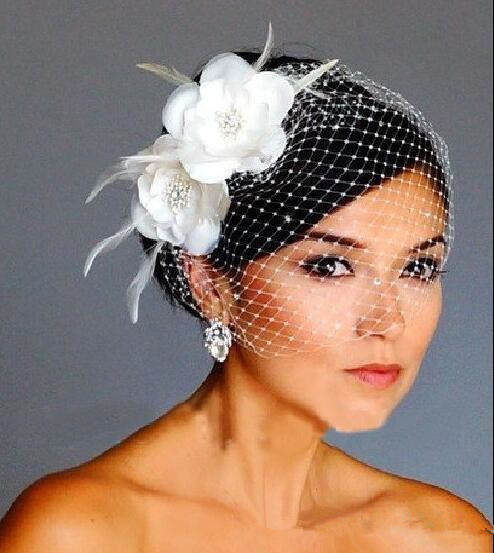 Birdcage Veils White Flowers Feather Birdcage Veil Bridal Wedding Hair Pieces Bridal Accessories cap veil hat