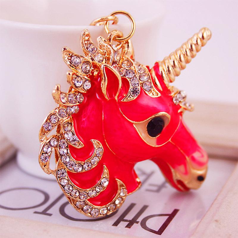 Animal Unicorn Horse Keychains New Arrival 3pcs/Lot Rhinestone Crystal Glitter Oil Drop Pendant Fashion Key Chains Car Handbag Key Ring