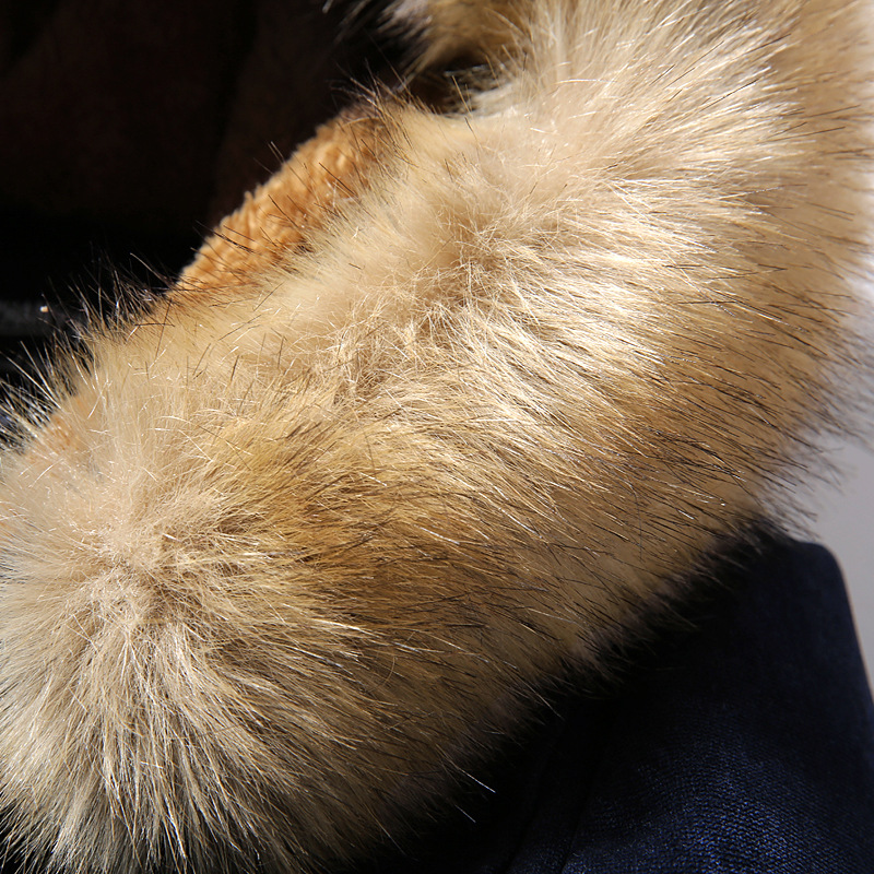 Men's Down Autumn And Winter Fur Collar Horn Buckle Velvet Leather Coat Long Section Slim Thick Warm Youth Cotton Jacket BY261