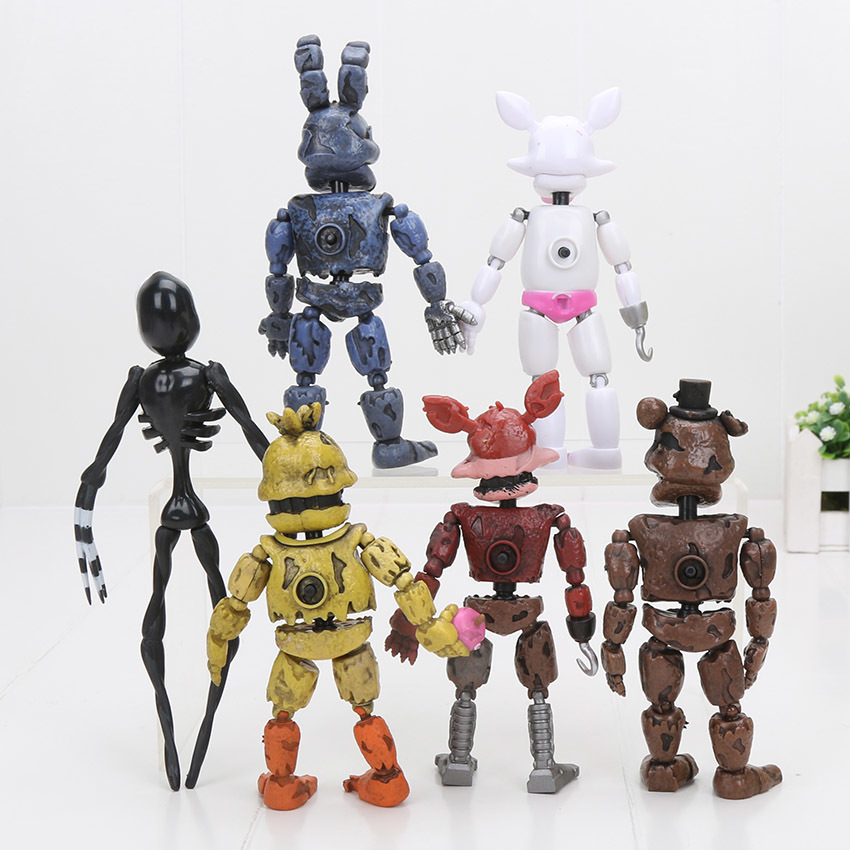 6pcs/set Led Lightening Movable Joints Fnaf Five Nights At Freddy's Action Figure Foxy Freddy Chica Model Dolls Kid Toys C19041501