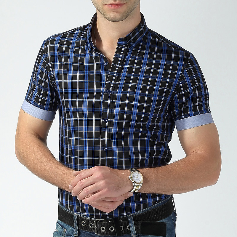 New Fashion Mens Short Sleeved Shirt Summer Mens Business Dress Shirt Casual Short Sleeve Plaid Shirt Mens Clothes