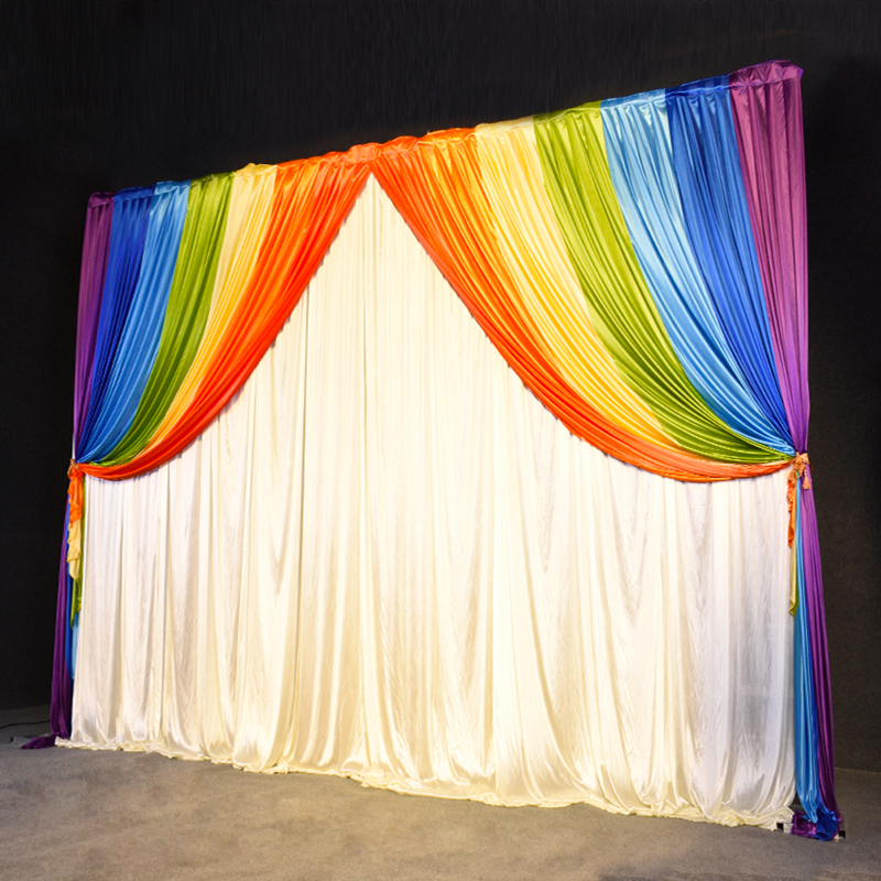 3 x 3 M Ice Silk cloth Graduation Wedding Background Decoration Baby Baptism Kids Shower Party Decor Birthday Backdrop Curtain Rainbow Grand Event Sta