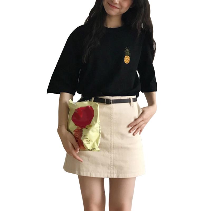 Women Short Sleeves T-shirt Pineapple Embroidery Loose Summer Tee Tops TC21, Black
Women Short Sleeves T-shirt Pineapple Embroidery Loose Summer Tee Tops TC21, Black