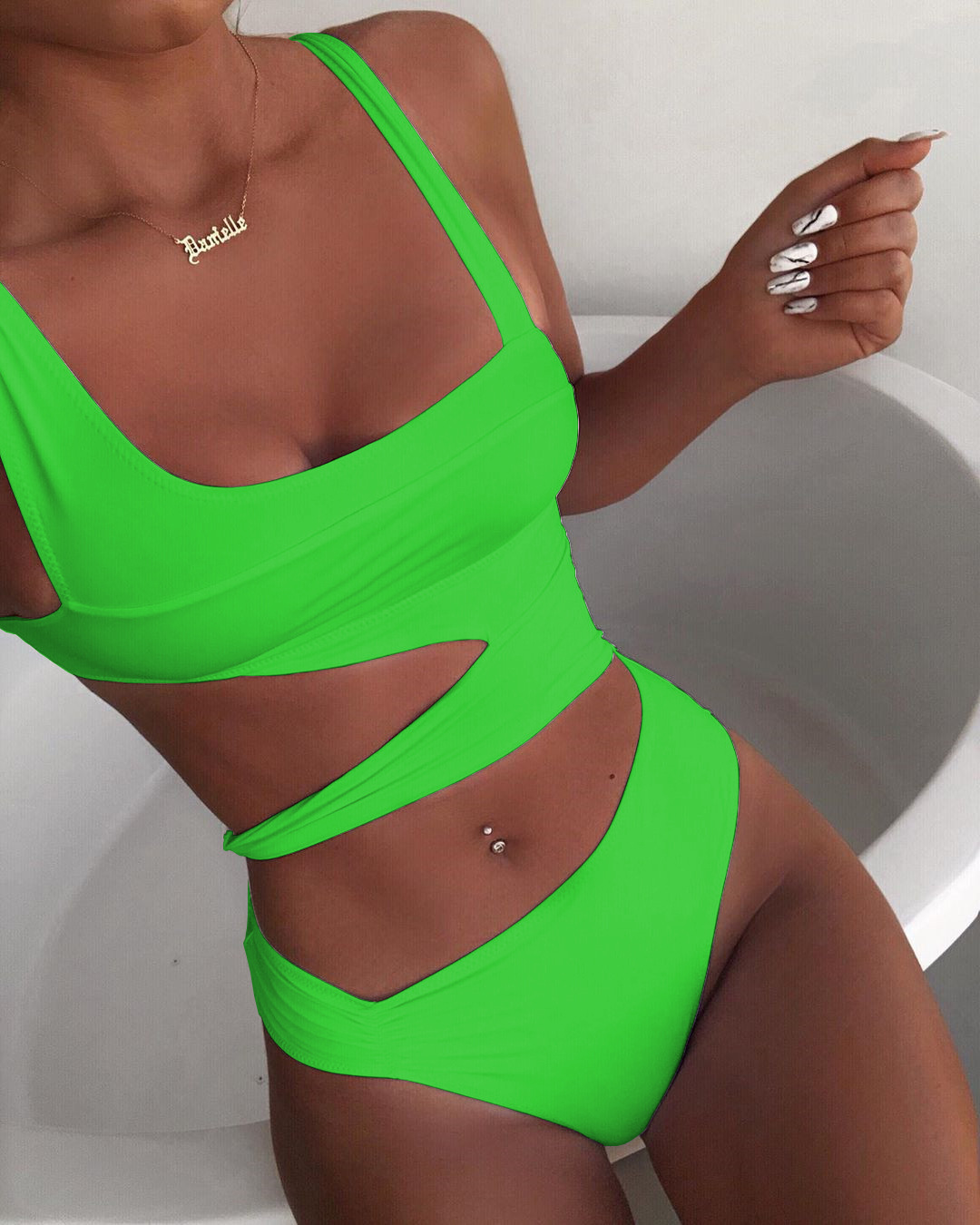 Summer New Women One-piece Sexy Pure Color Bikini Cutout Multicolors European And American Wind Sli Fit Swimsuits AAA Discount for in-store purchases