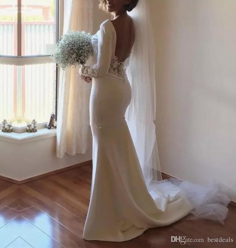 Sleeve Newest Long Mermaid Wedding Dresses Bateau Backless Lace Chapel Train Church Garden Bridal Gowns Vestido De Novia Robe De Marie