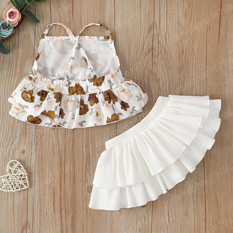 Baby Girl Ribbed Outfit Girls Summer flouncing Clothing Set Toddler Infant Vest Romper Shorts Skirt 2pcs Clothing