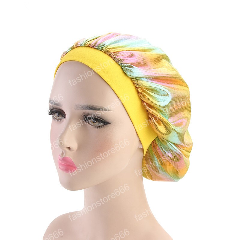 New Laser High Elasticity Wide Edge Sleeping Caps Perm Hat Chemotherapy Hats Hair Bands for Women Hair Accessories for Lady
