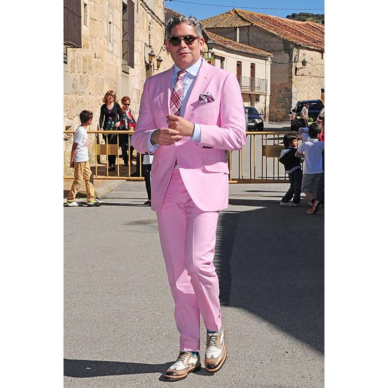 Brand New One Button Pink Wedding Men Suits Notch Lapel Two Pieces Business Groom Tuxedos (Jacket+Pants+Tie) W1176