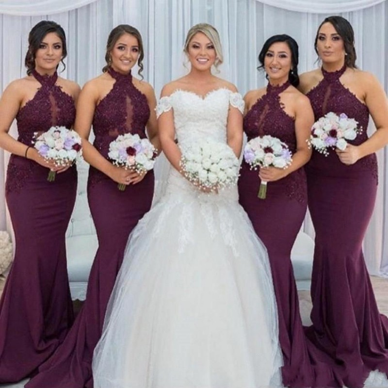Cheap Burgundy Lace Halter Bridesmaid Dresses Keyhole Sheer Neck Custom Made Mermaid Wedding Guest Gowns Vestido Gadern
Cheap Burgundy Lace Halter Bridesmaid Dresses Keyhole Sheer Neck Custom Made Mermaid Wedding Guest Gowns Vestido Gadern