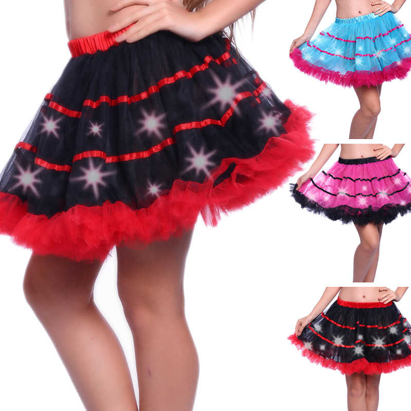 Party Led Light Tutu Skirt Women Halloween Christmas Festival Club Stage Dance Show Mesh Mini Pleated Tulle Petticoat