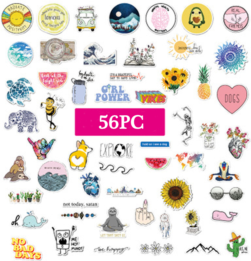 56pcs/Lot Landscape Animal Cartoon Cute stickers Graffiti Punk Waterproof Decal Laptop Motorcycle Luggage Snowboard Car Sticker