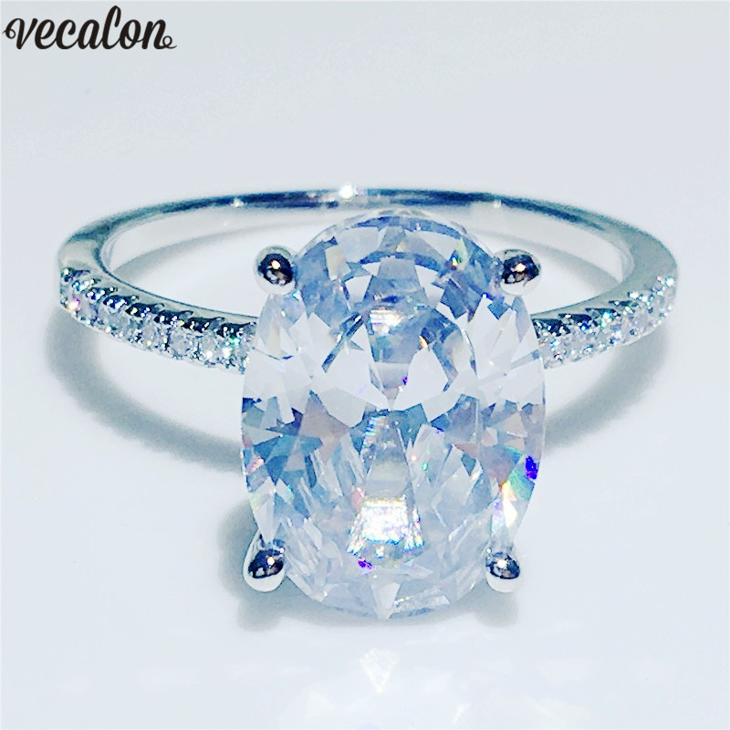 Vecalon Handmade Promise Finger Ring 925 sterling silver oval cut Diamond Party Wedding rings for women Fashion Jewelry