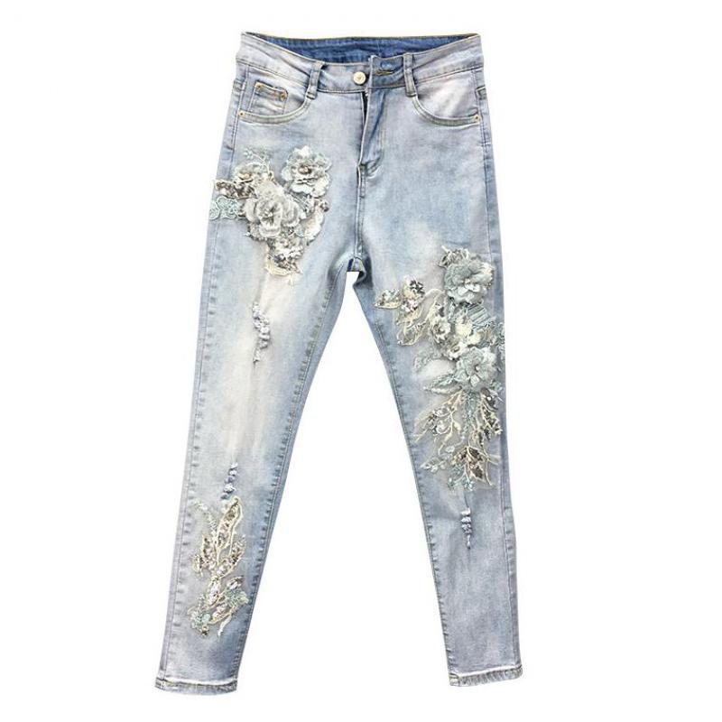 Summer Autumn Fashion Women Embroidery Sequined Flower Elastic Skinny Pencil Denim Trousers , High Waist Slim Woman Jeans Pants, As pic
Summer Autumn Fashion Women Embroidery Sequined Flower Elastic Skinny Pencil Denim Trousers , High Waist Slim Woman Jeans Pants, As pic