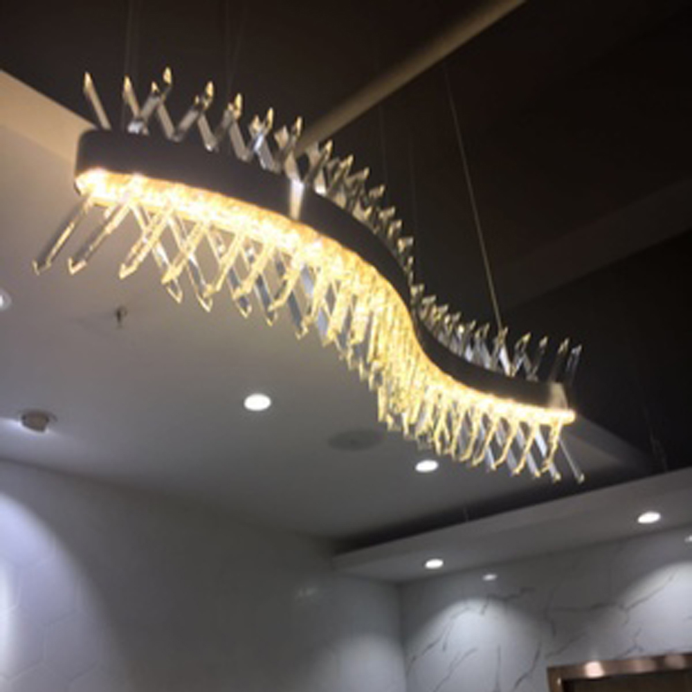 wave design long crystal chandelier LED lamp AC110V 220V lustre cristal kronleuchter home lighting bar lignaria Bar Dining Room Lights Stair