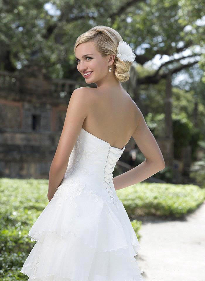 Sleeveless White Organza High Low Country Wedding With Pleated Bodice Corset Tiered Skirt Beach Bridal Dress Gown Plus Size 0521