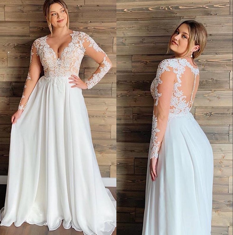 Plus Size Wedding Dresses 2020 V Neck Lace Appliques Long Sleeve Illusion Back Chiffon Boho Wedding Dress Wedding Bridal Gowns, White
Plus Size Wedding Dresses 2020 V Neck Lace Appliques Long Sleeve Illusion Back Chiffon Boho Wedding Dress Wedding Bridal Gowns, White