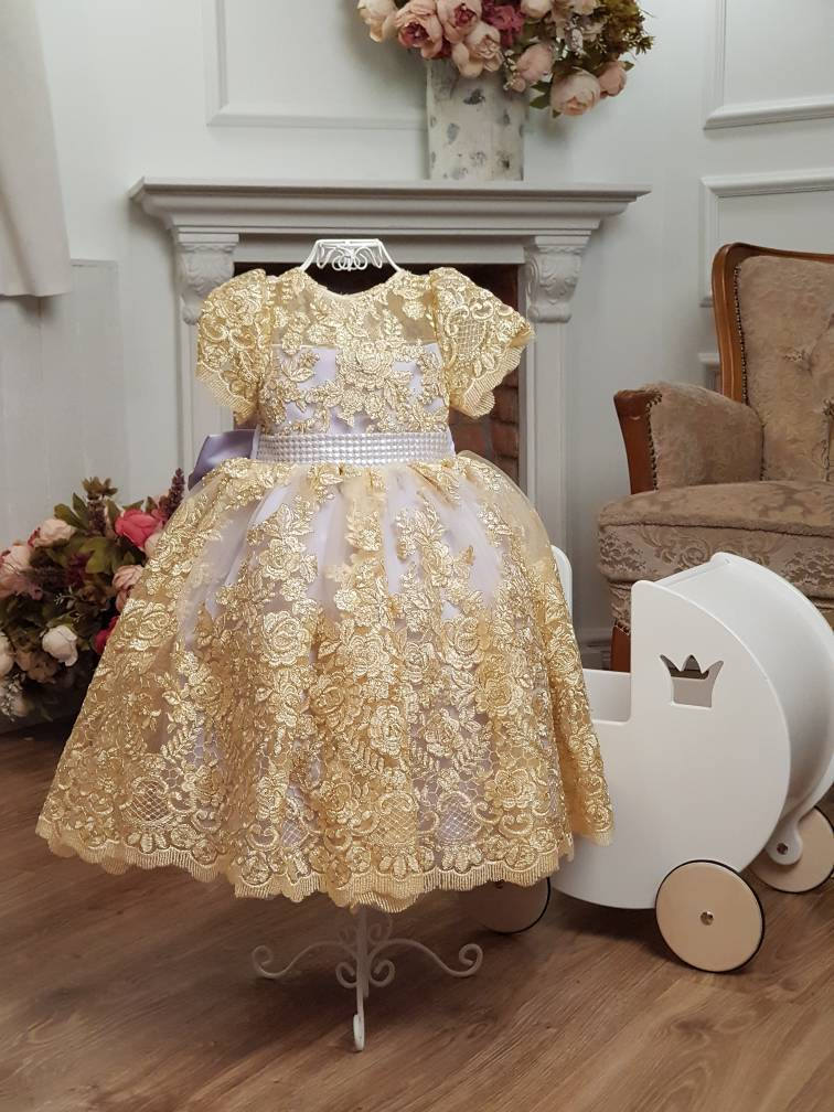 Little Baby Flower Girl Dresses For Wedding Jewel Neck Lace Appliqued A Line Short Sleeve Baby First Communion Dress