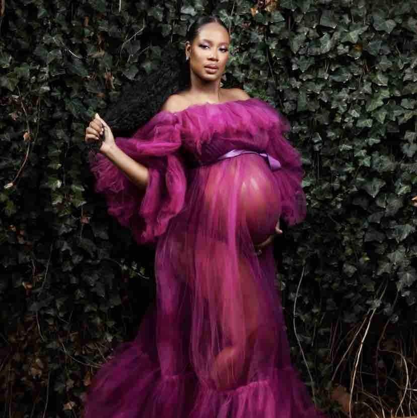 Purple Pregnant Women Party Dress Off Shoulder Tulle Ruffles Plus Size Prom Dress See Through Sexy Maternity Photoshoot Gowns Vestidos