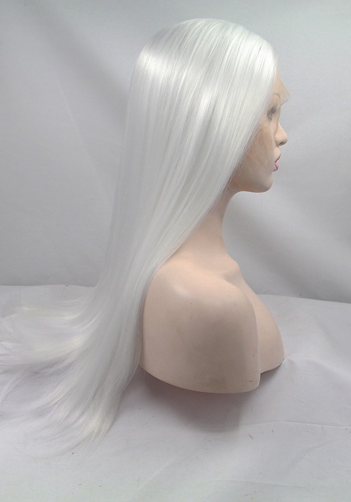 Heat Resistant Hair White color Synthetic Lace Front Wig For Women 180density full Long Silky straight Lace Wig for black women