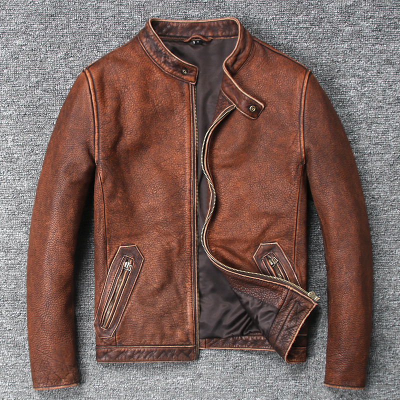 Vintage Brown 100% Cow Skin Leather Jackets For Men Slim Retro Real Leather Coats Stand Collar Plus Size
Vintage Brown 100% Cow Skin Leather Jackets For Men Slim Retro Real Leather Coats Stand Collar Plus Size