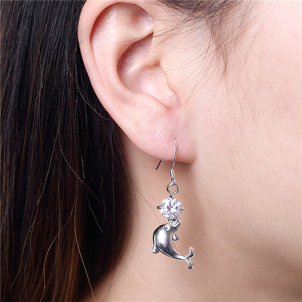 Brand new sterling silver plate Dolphin earrings insets DFMSE270,women's 925 silver Dangle Chandelier earrings 10 pairs a lot factory direct