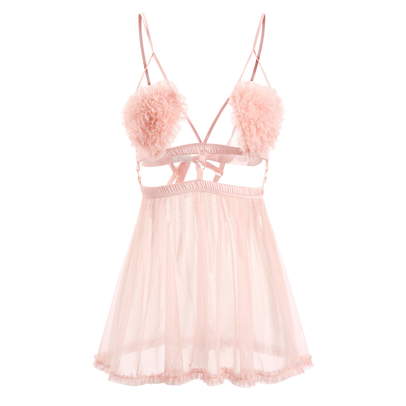 Sexy Sleepwear Female Summer Thin Suspender Strap Night Dress Short Back Sexy Home Clothes with Panty Nighty Sleepshirts V191213